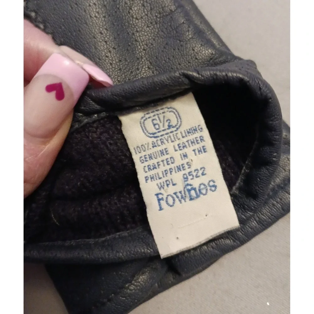Fownes Vintage Navy Blue Genuine Leather Women's Driving Gloves, Size 6.5‎